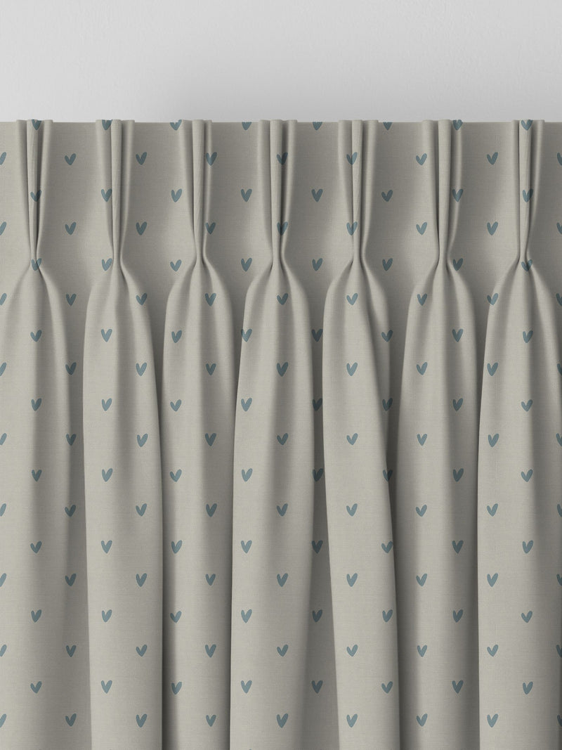Sophie Allport Hearts curtains pale duck egg grey cotton, imported from the UK