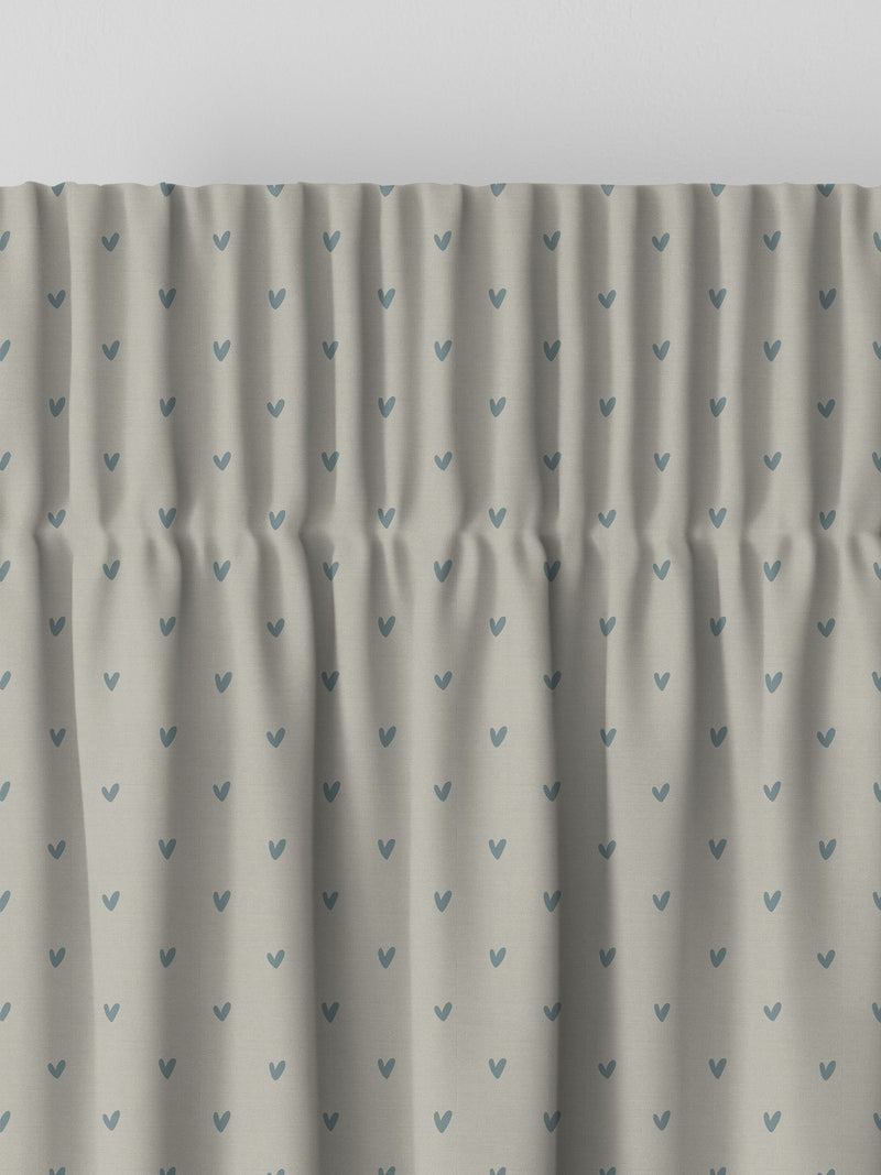 Sophie Allport Hearts curtains pale duck egg grey cotton, imported from the UK