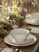Next Mode White Embossed Dinner Set 12 Piece Fine China Dinnerware Set- Buy online at McGrocer