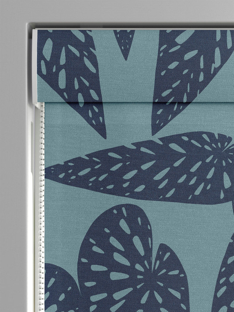 MissPrint Blue Leaf Tropics 100% cotton roman blind, UK version