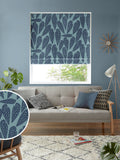 MissPrint Blue Leaf Tropics 100% cotton roman blind, UK version