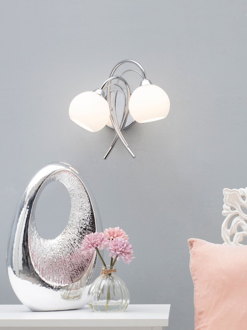 BHS Silver Soni wall light chrome arms opal glass UK version