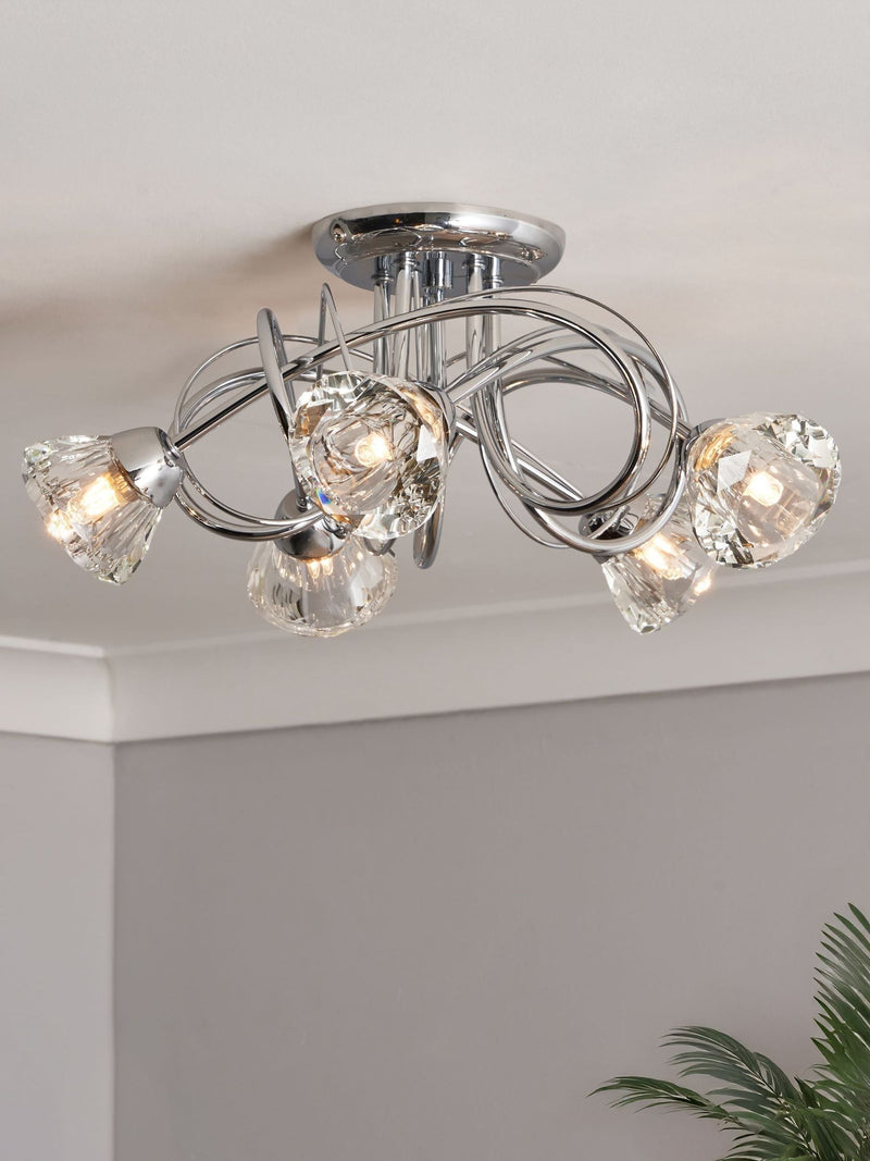 BHS Silver Marianne 5 light flush ceiling light (British brand)