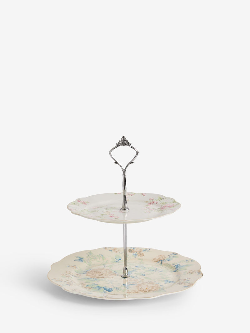 Rachel Ashwell blue floral fine china cake stand, imported from the UK