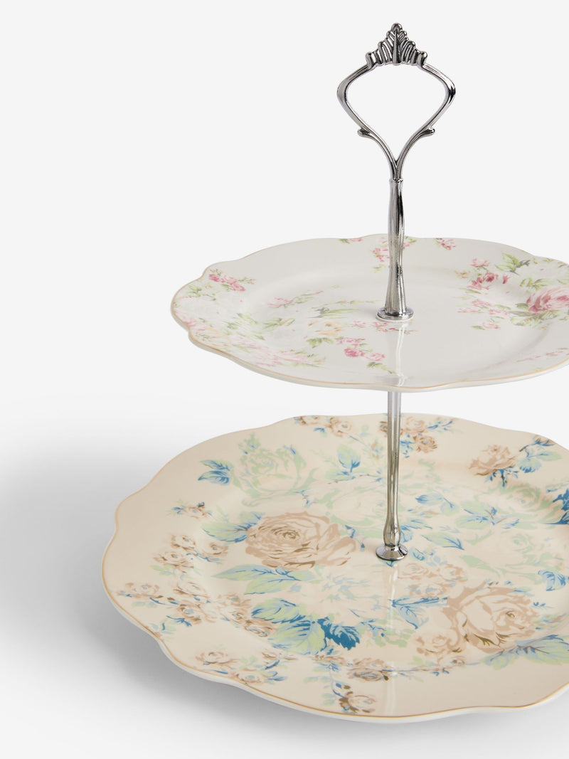 Rachel Ashwell blue floral fine china cake stand, imported from the UK
