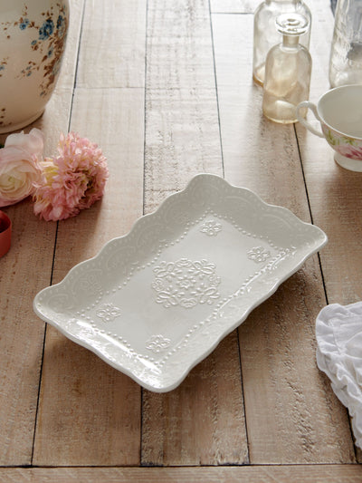 Shabby Chic by Rachel Ashwell White Lace Embossed Fine China Platter 25cm Width