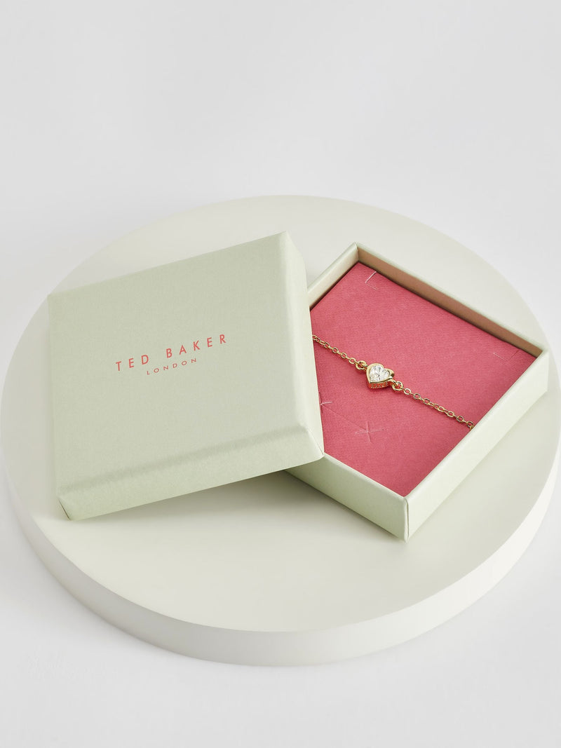Ted Baker gold tone clear crystal heart adjustable bracelet (British brand)