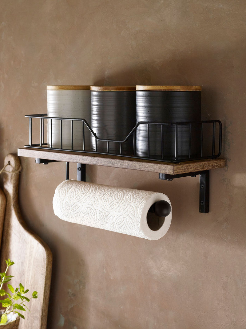 Bronx Black shelf and kitchen roll holder 40x14x16cm - British product