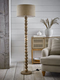 Palmer floor lamp with turned wooden base and fabric shade (British brand)