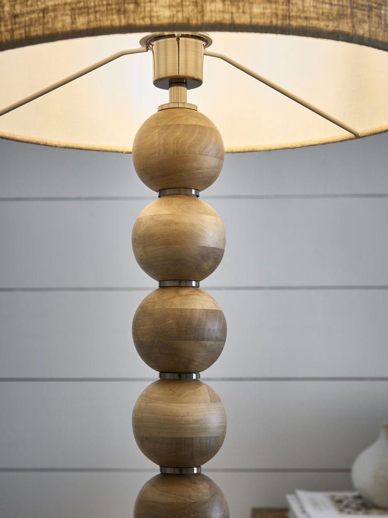 Palmer floor lamp with turned wooden base and fabric shade (British brand)