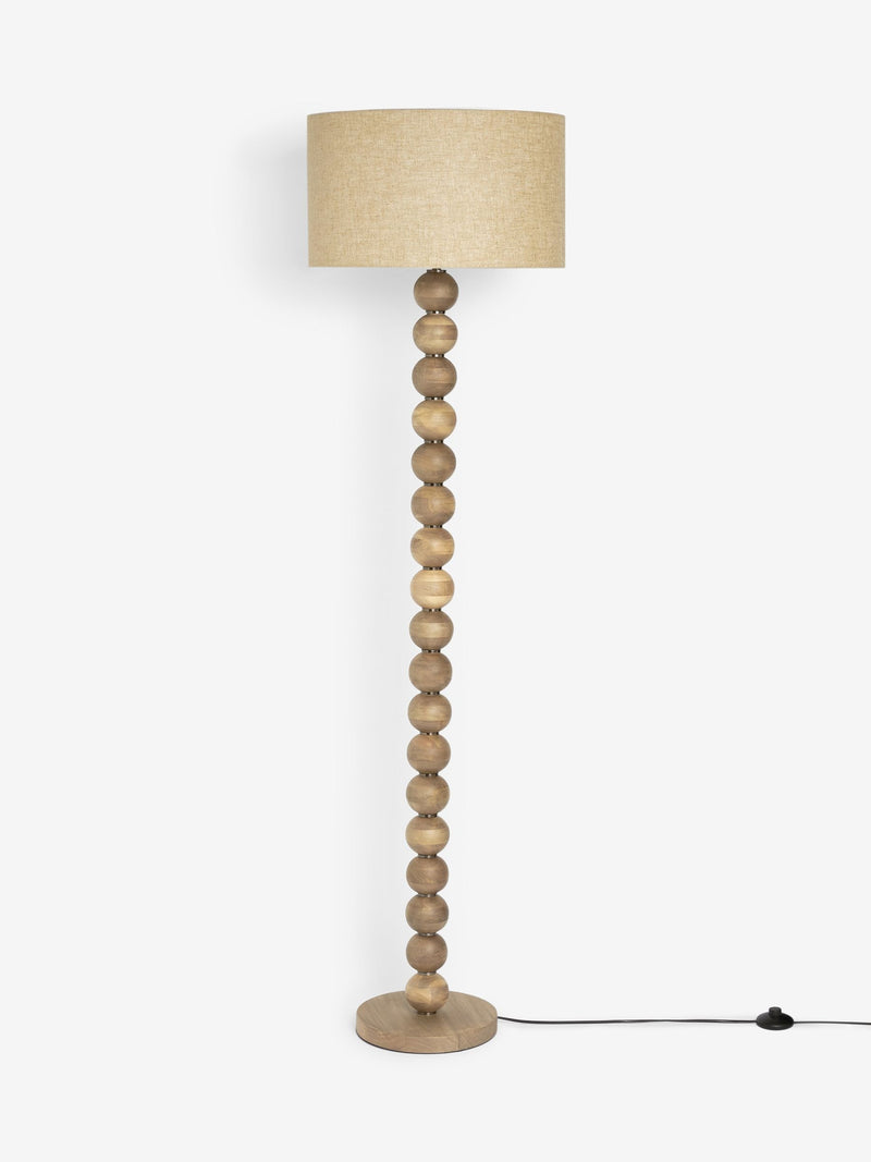 Palmer floor lamp with turned wooden base and fabric shade (British brand)