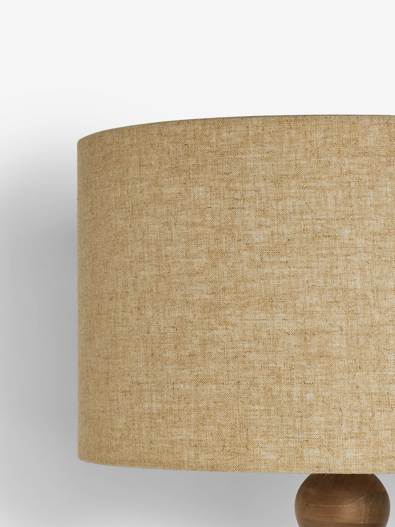 Palmer floor lamp with turned wooden base and fabric shade (British brand)