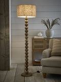 Palmer floor lamp with turned wooden base and fabric shade (British brand)