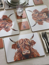 Next Hamish the Highland Cow Corkback Placemat and Coaster Set in Natural, Set of 4- Buy online at McGrocer