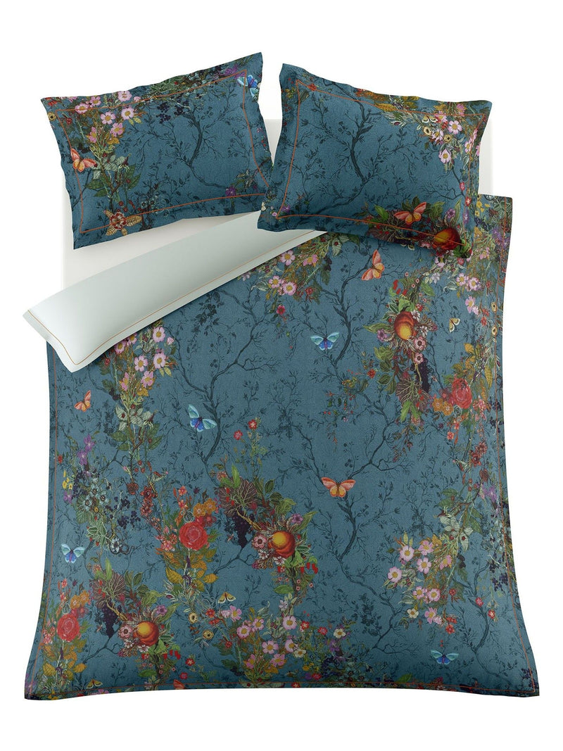 Timorous Beasties Blue Bloomsbury Garden duvet cover and pillowcase set, imported from the UK
