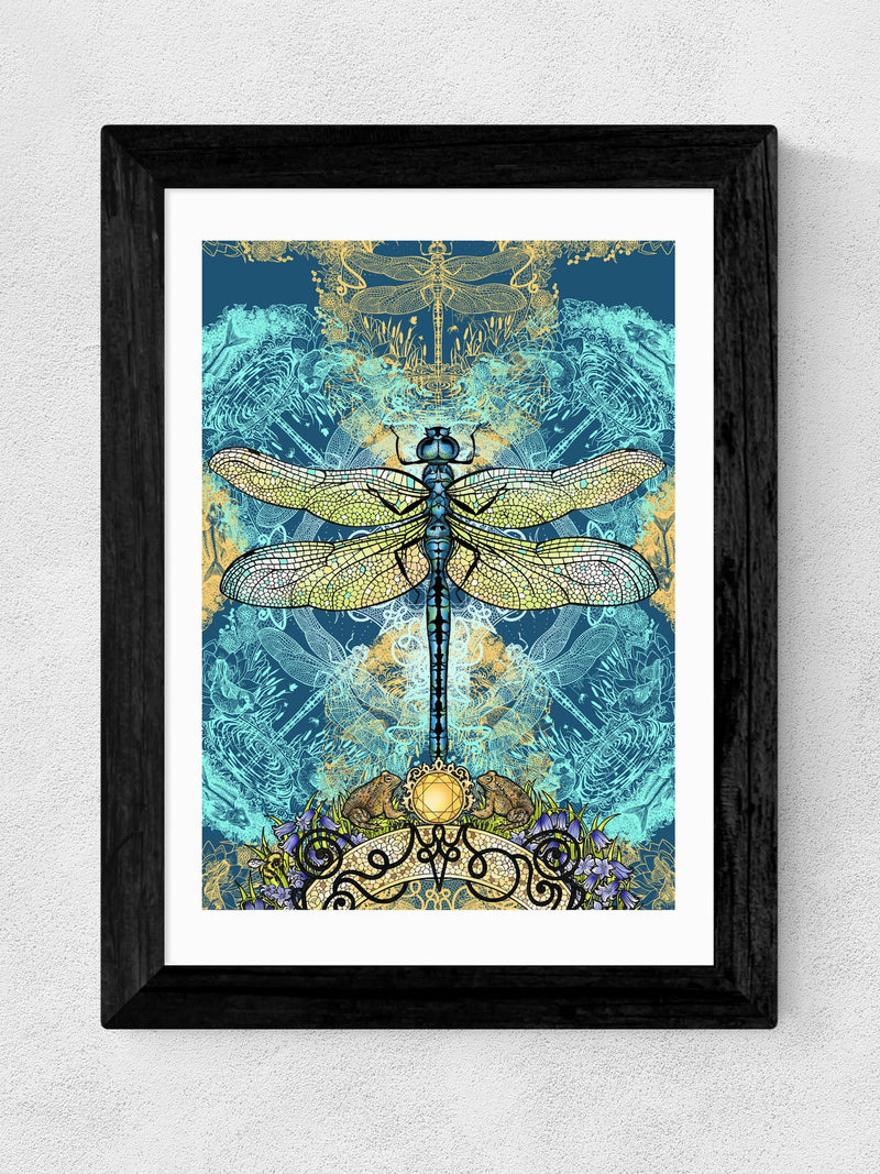 East End Prints teal blue dragonfly framed print - British product