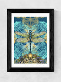 East End Prints teal blue dragonfly framed print - British product