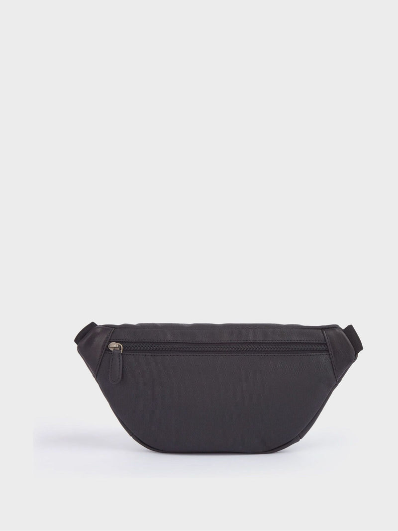 Osprey London Grantham bumbag in black waxed canvas and leather, imported from the UK