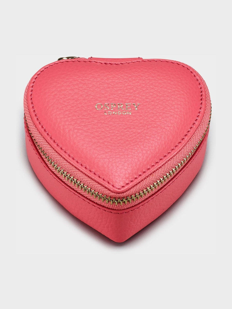 Osprey London guava pink leather heart trinket box and keyring set, UK version