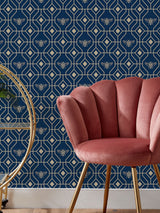 Next Furn Sark Blue Bee Deco Geometric Foiled Wallpaper- Buy online at McGrocer