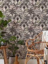 Next Furn Blush Pink/Charcoal Grey Malaysian Palm Tropical Wallpaper- Buy online at McGrocer