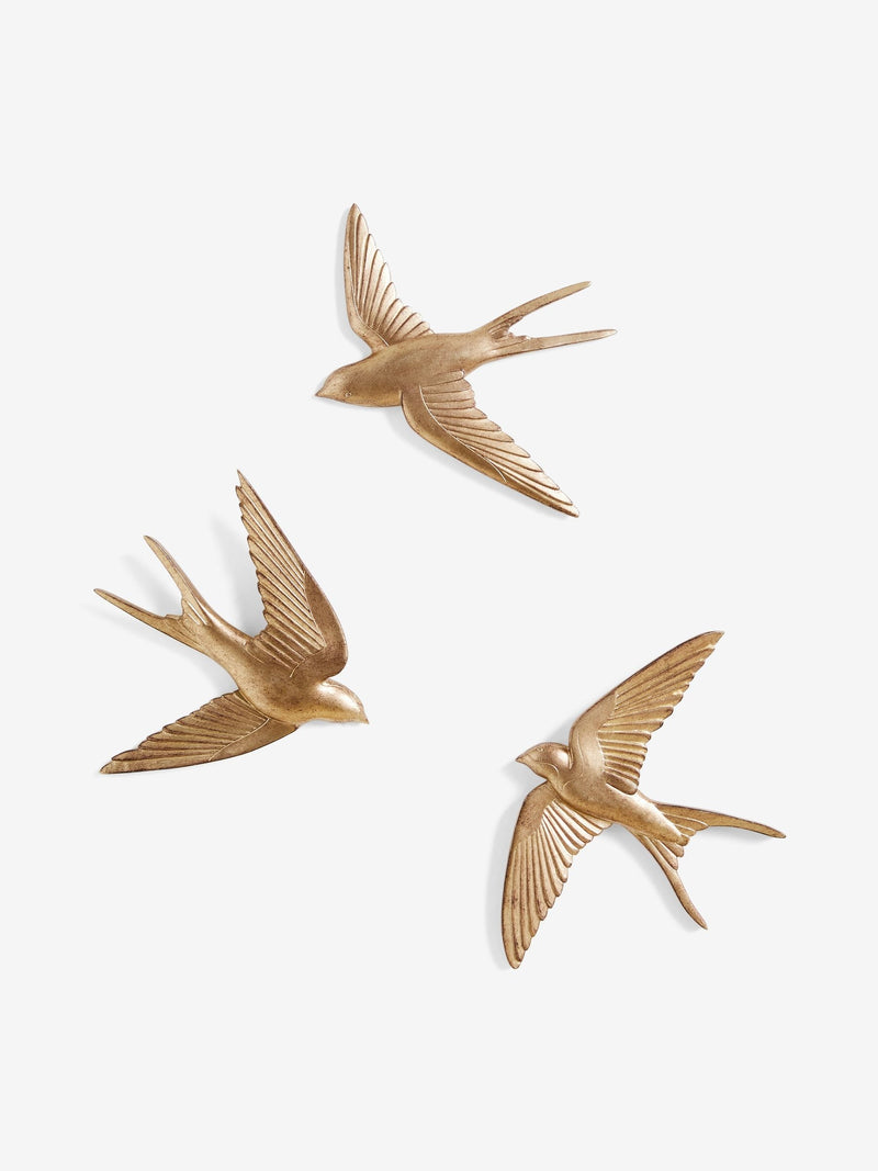 Set of 3 gold swallow wall art plaques (British brand)