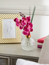 Next Pink Artificial Orchid in Faceted Glass Vase Decorative Home Accent 25cm Height- Buy online at McGrocer