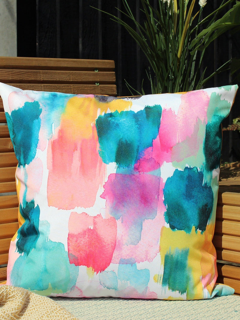 Evans Lichfield ochre yellow watercolour outdoor cushion - British product