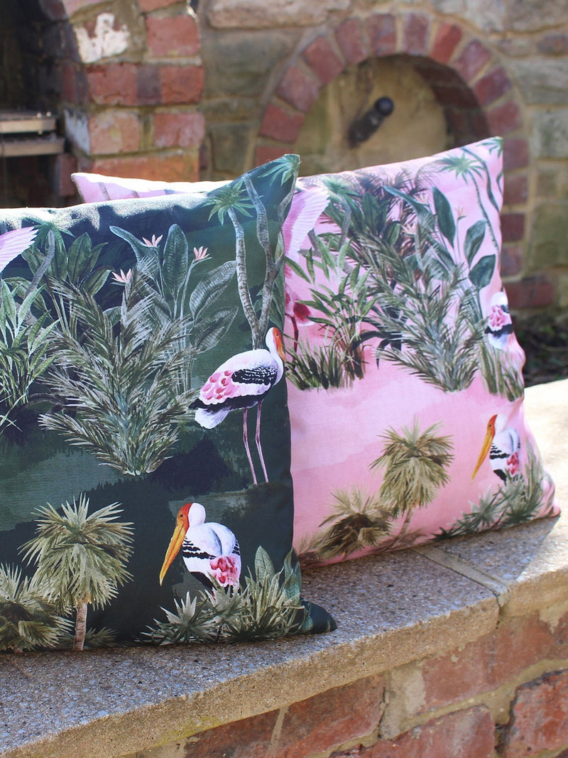 Riva Paoletti blush pink Platalea outdoor cushion, imported from the UK