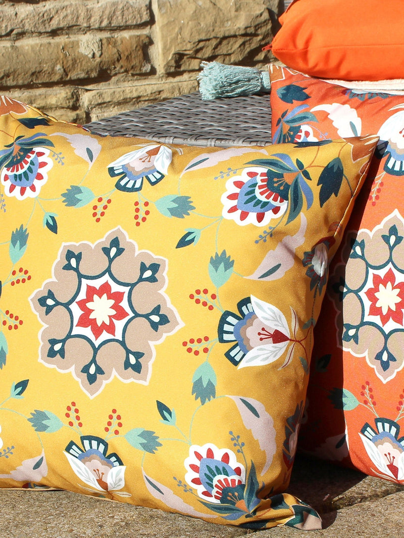 furn. Yellow Folk Flora outdoor cushion 43x43, UK version