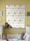 Roman blind lemon yellow with elephant pattern, imported from the UK