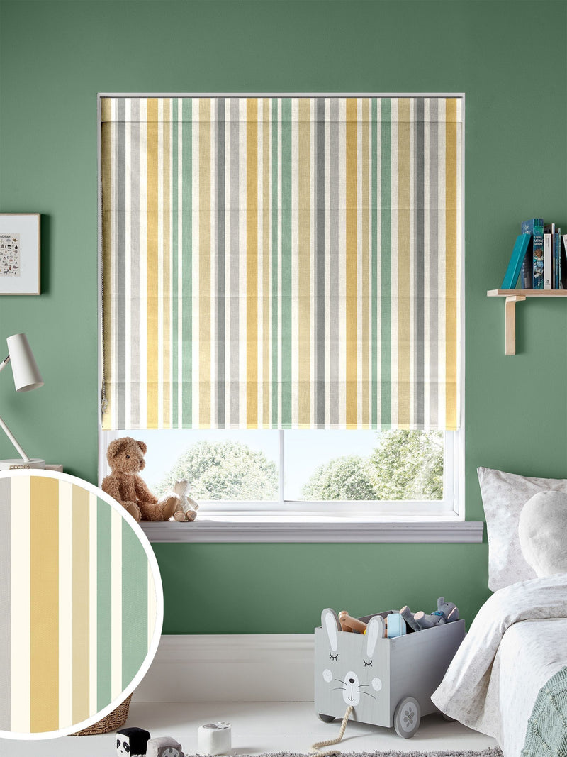 Roman blind yellow multi stripe children's design - British product