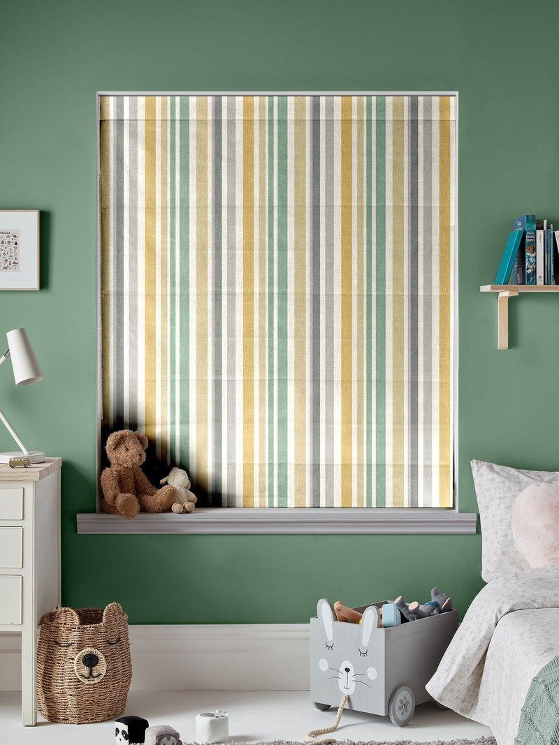 Roman blind yellow multi stripe children's design - British product
