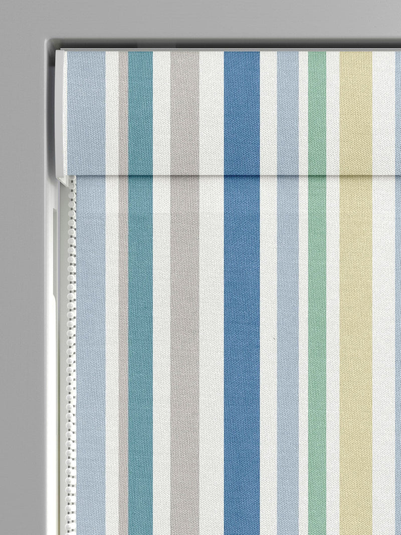 Roman blind in blue multi stripe pattern for kids bedroom, UK version