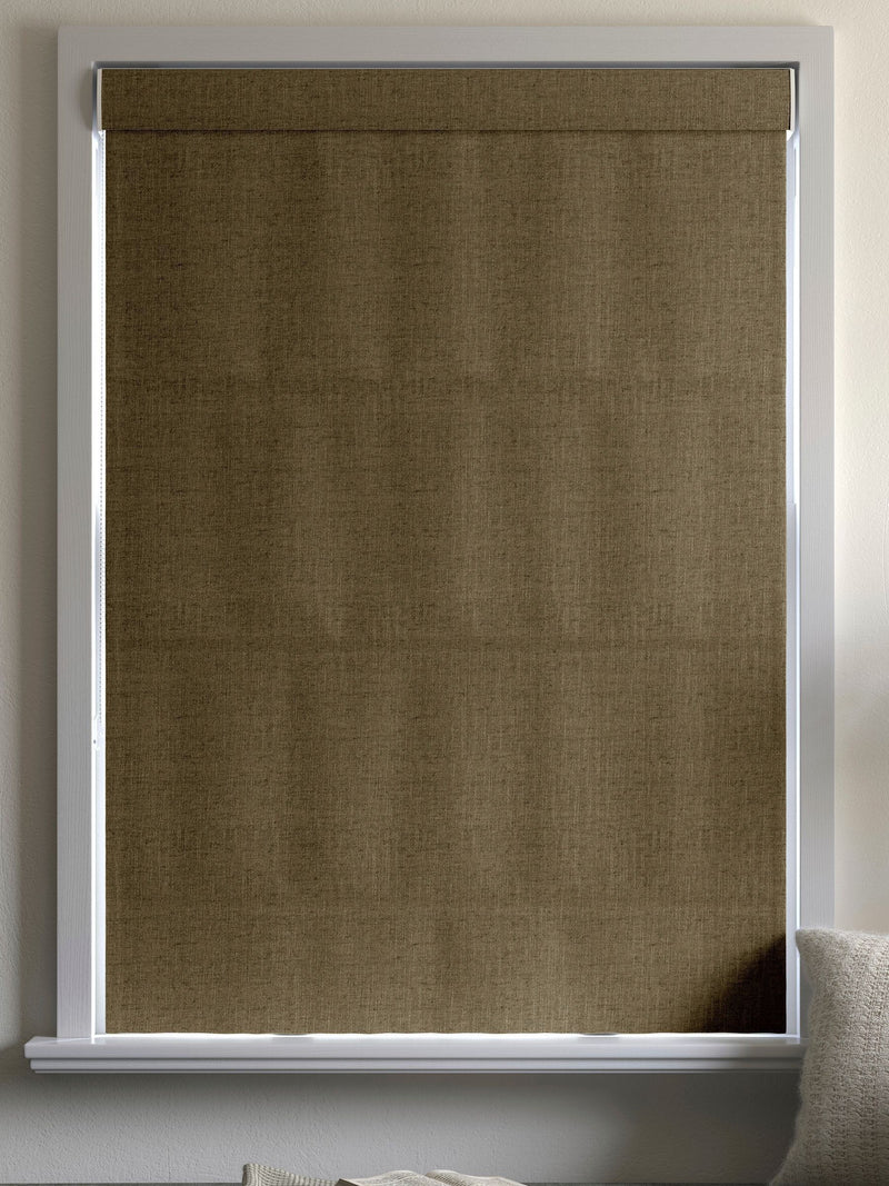 Hessian brown roman blind made to measure textured woven - British product