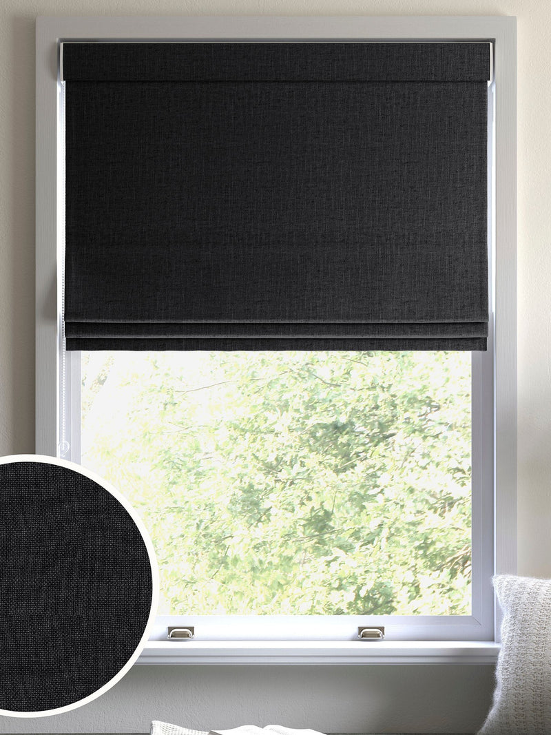 Paso charcoal grey roman blind, imported from the UK