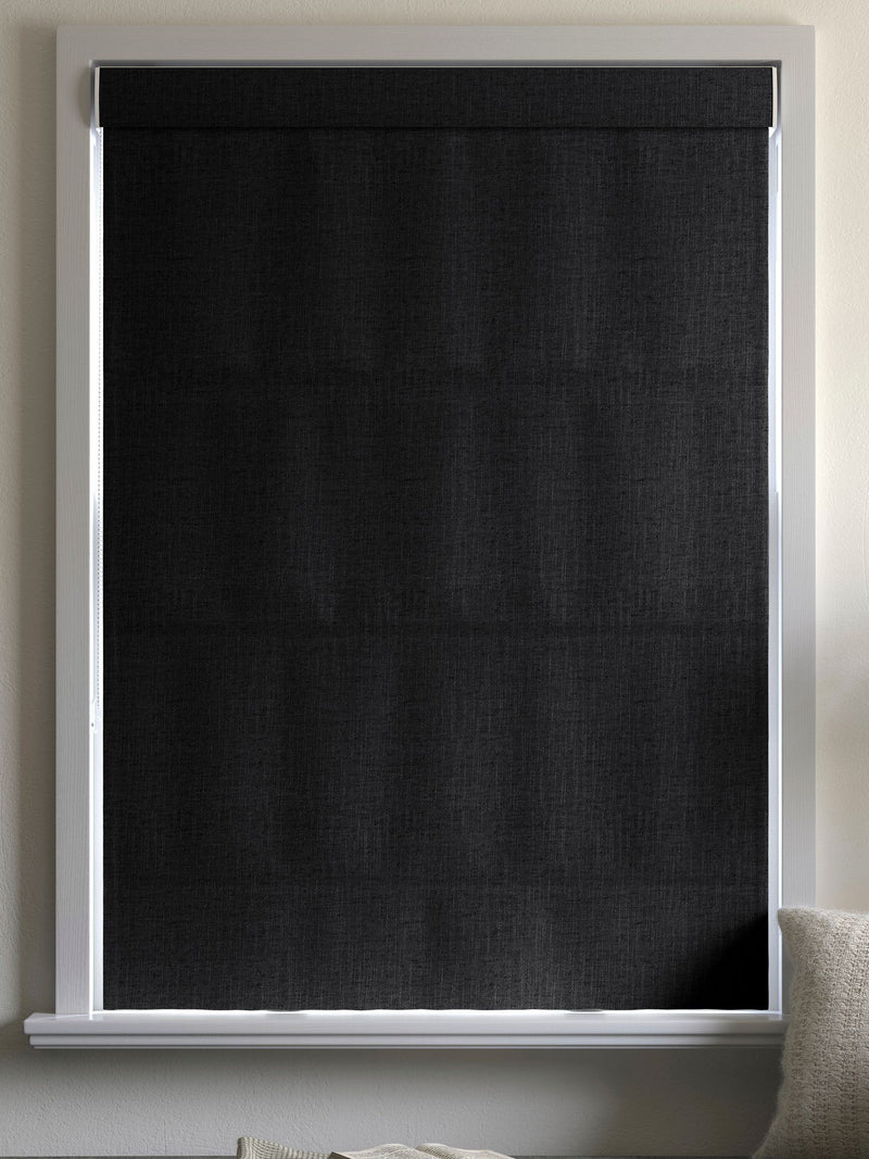 Paso charcoal grey roman blind, imported from the UK