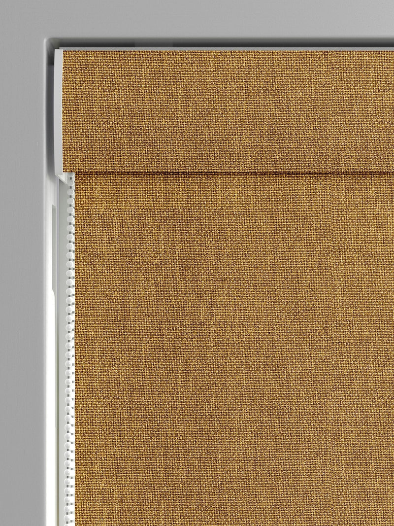 Harvi made to measure saffron yellow Roman blinds, imported from the UK
