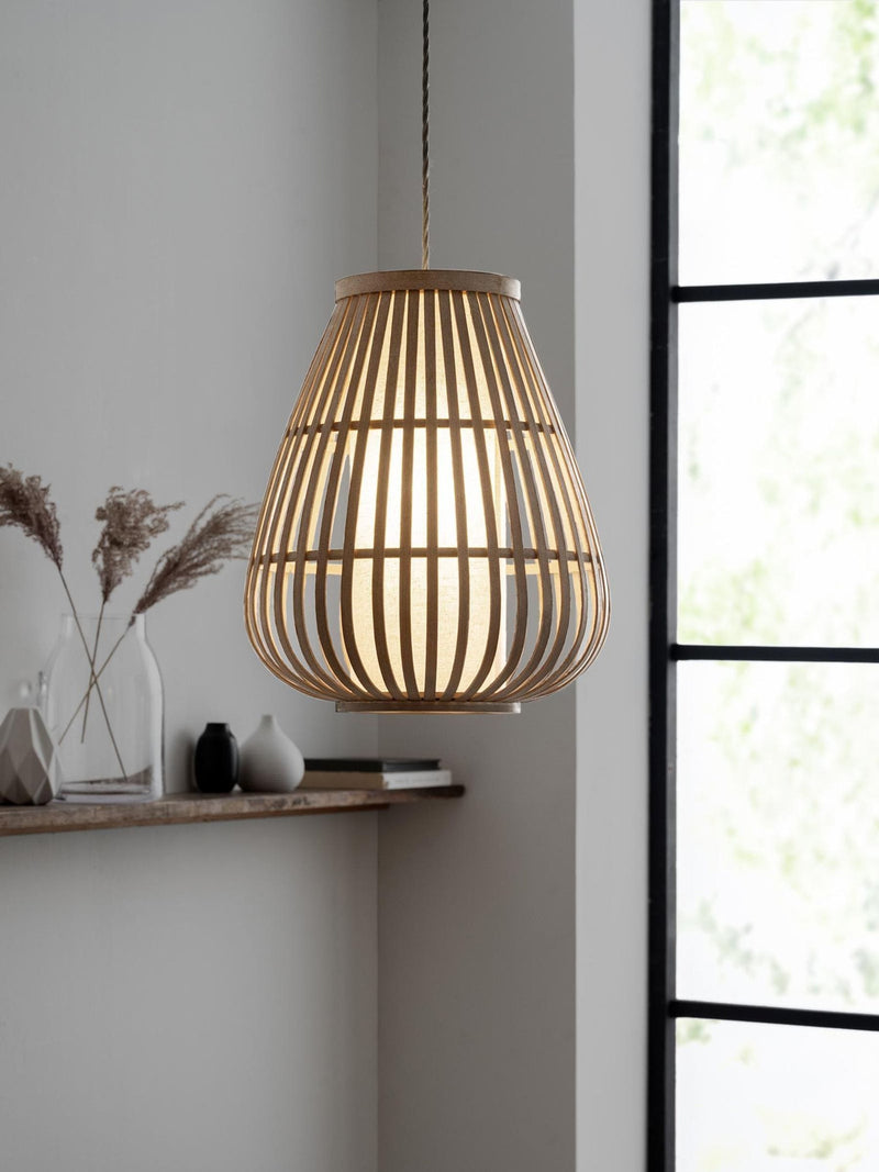 Kita easy fit pendant lamp shade natural wood, UK version
