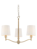 Gallery Home Gold Alma 3 bulb ceiling pendant with antique brass and silk shades, imported from the UK