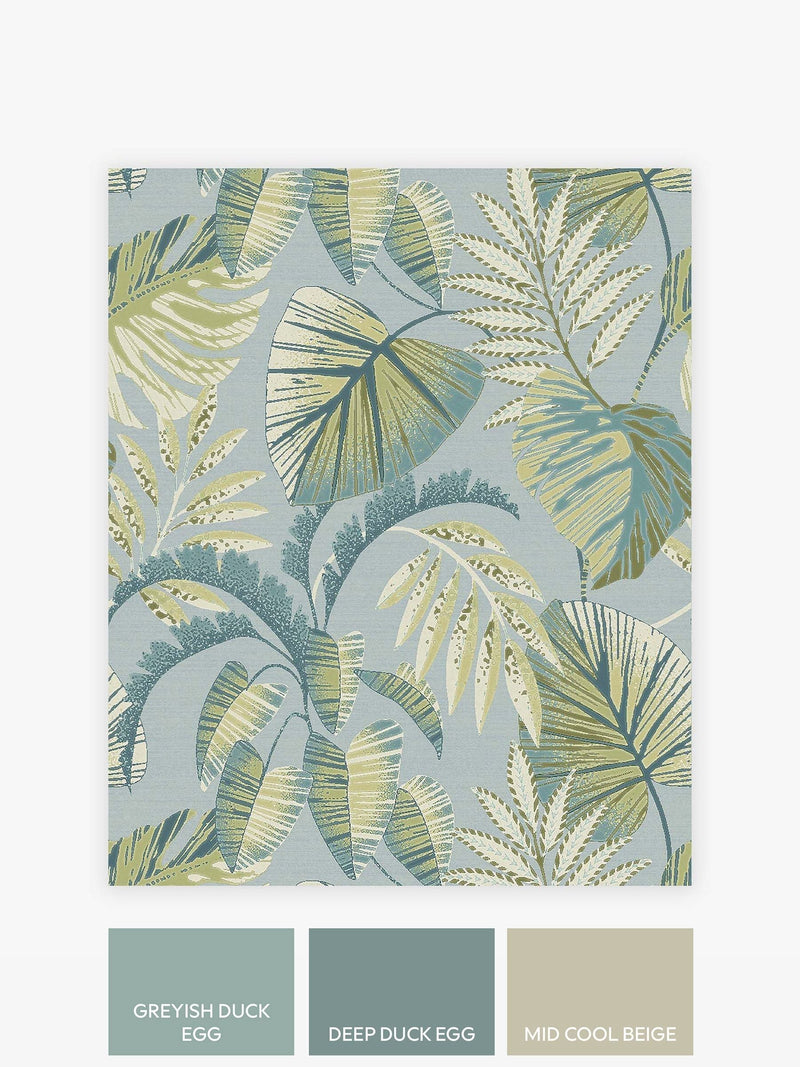 Duck egg blue jungle leaves A4 wallpaper sample (British brand)
