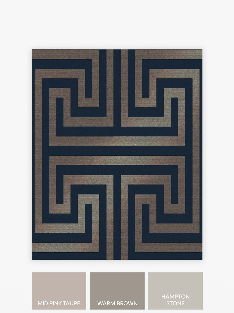 Navy Chic Geometric Fretwork A4 wallpaper sample, imported from the UK
