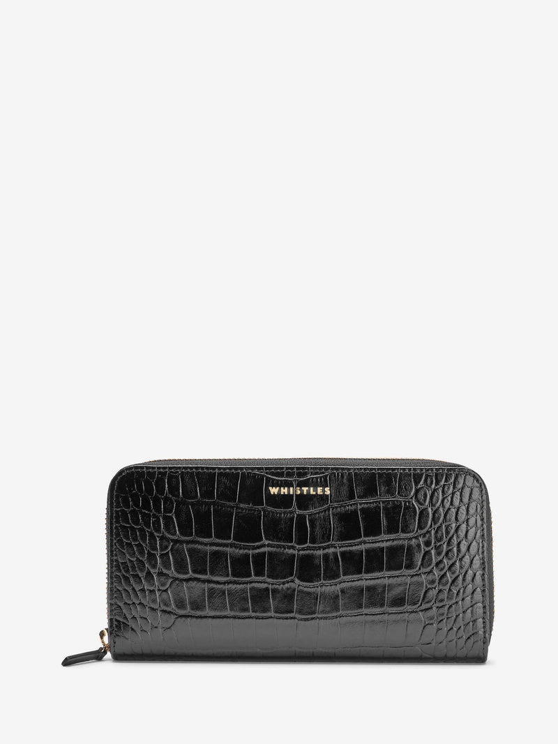 Whistles black long shiny croc effect purse, imported from the UK