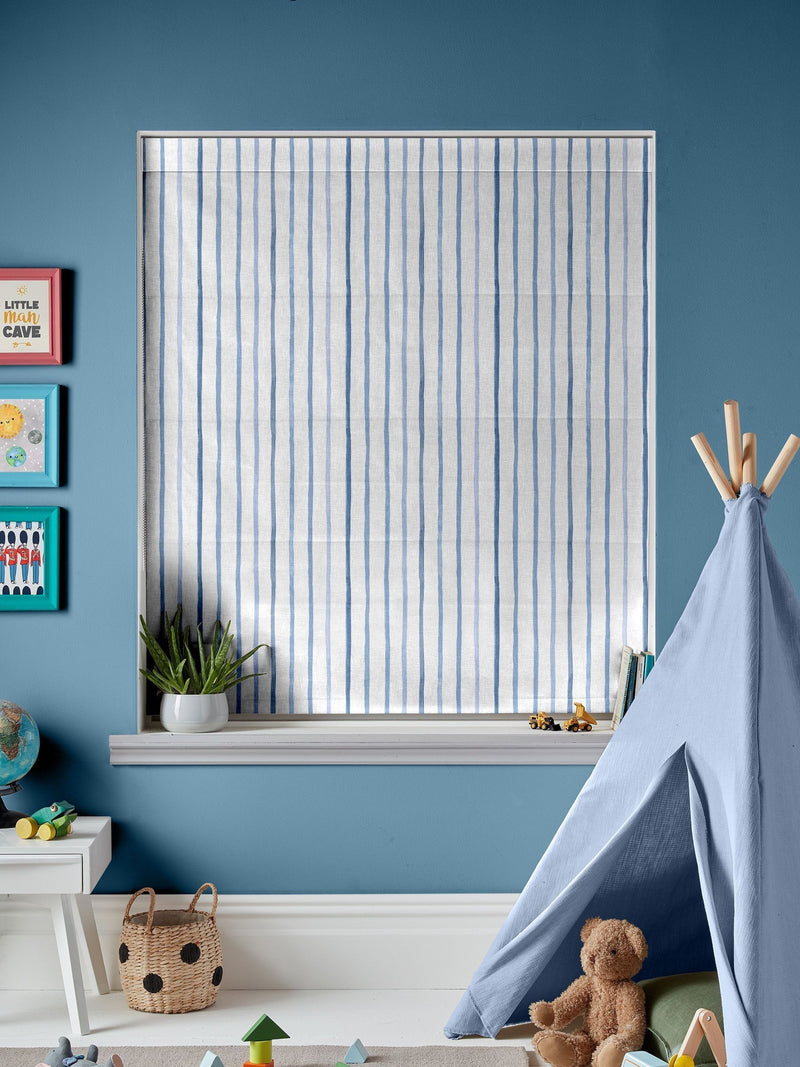 Laura Ashley Dark Seaspray Blue kids roman blind, imported from the UK
