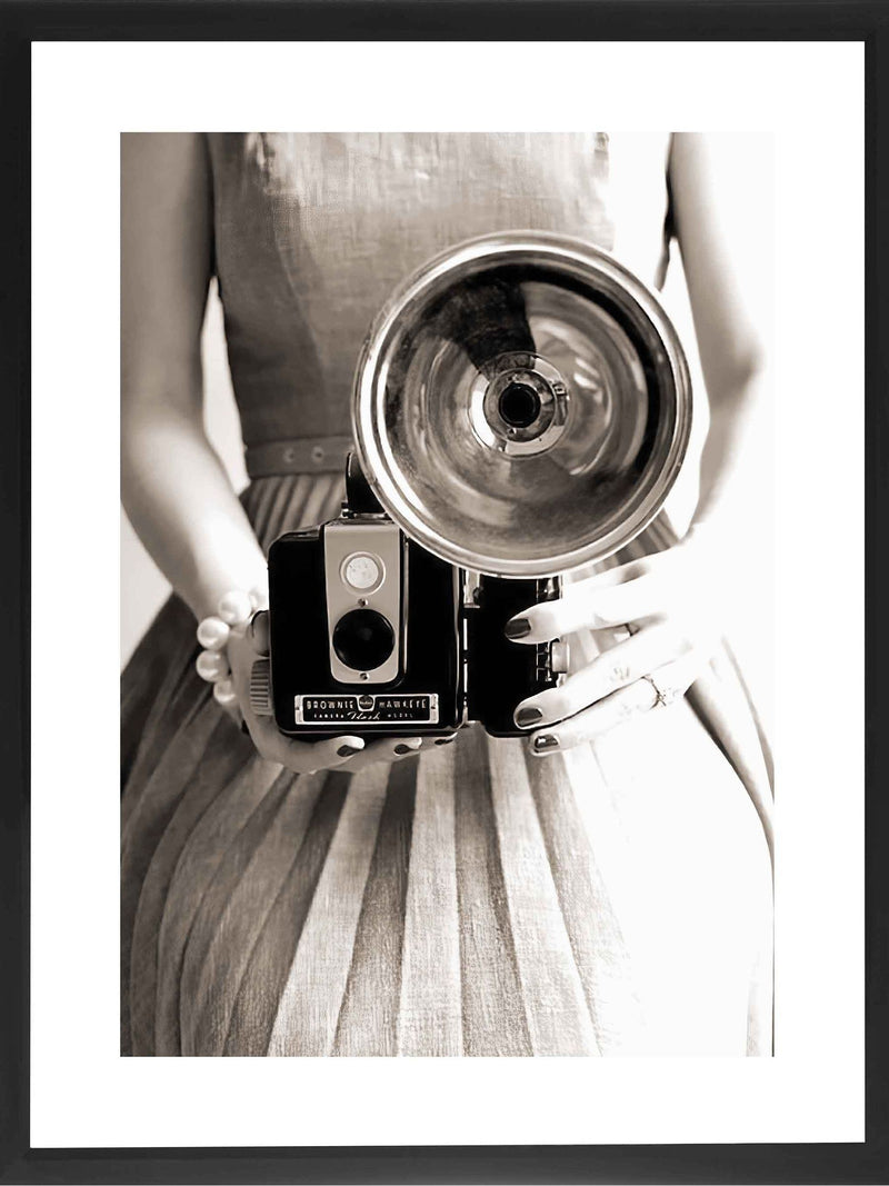 Brookpace Camera Girl black and white print in glass frame 86x66cm - British product