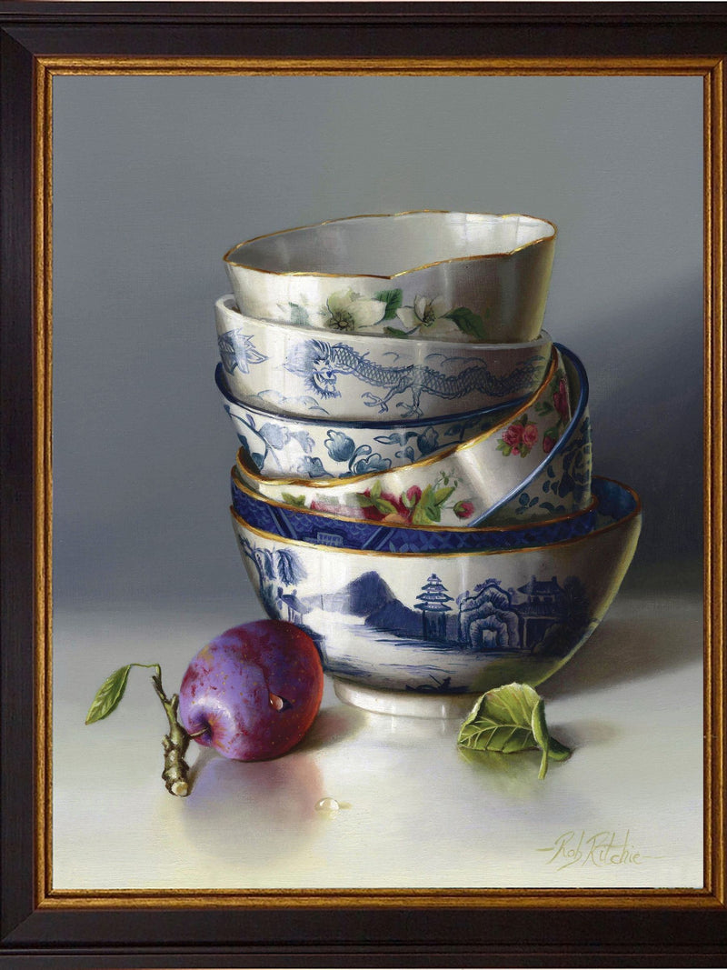 Brookpace Lascelles Red Chinese Bowls and Plum framed wall art 59 x 49cm - British product