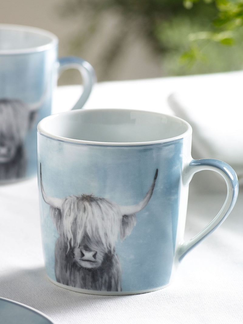 Set of 2 Teal Blue Hamish The Highland Cow Mugs