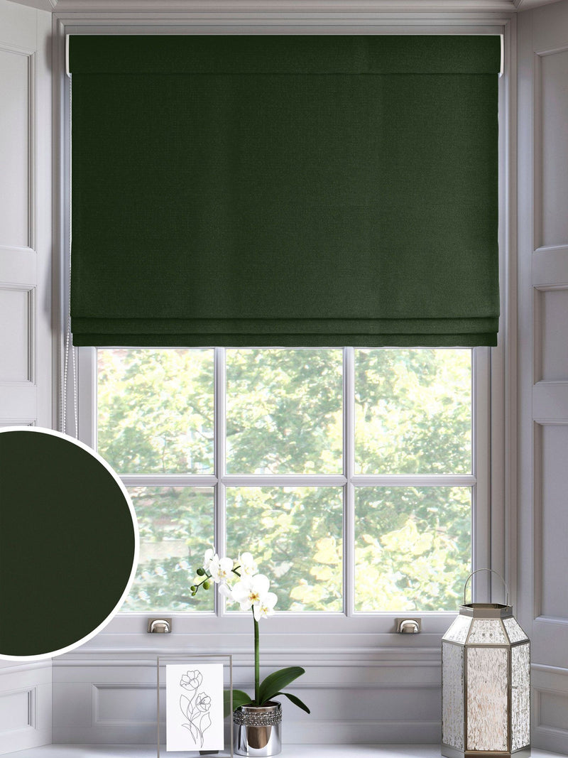 Forest green Montero velvet roman blind made to measure, UK version