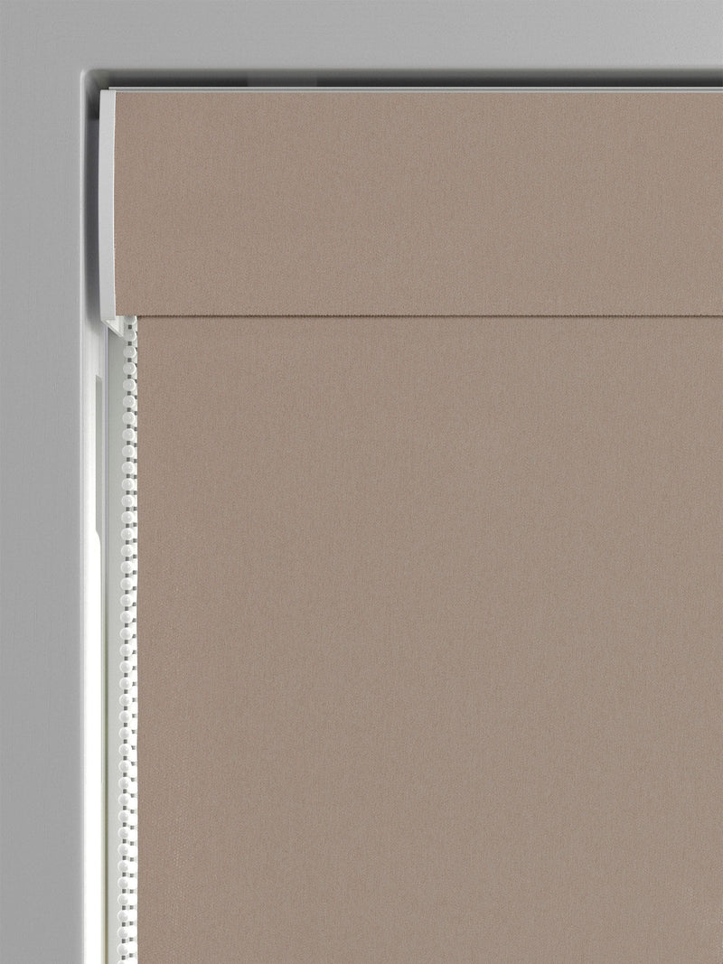 Montero velvet roman blinds in putty natural, imported from the UK