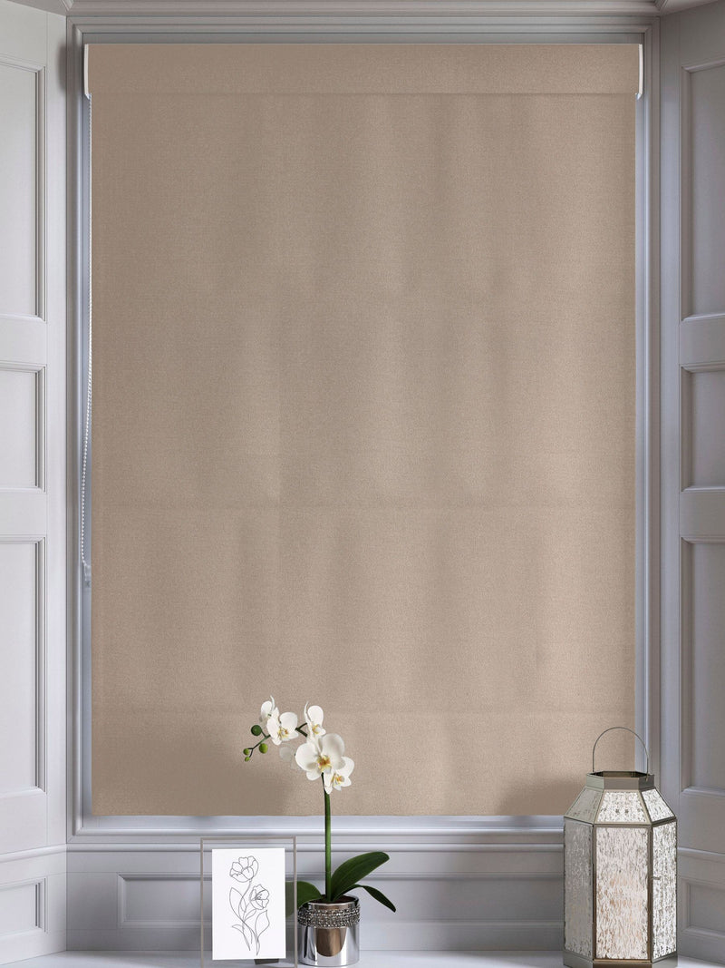 Montero velvet roman blinds in putty natural, imported from the UK